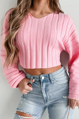 Putting On A Smile Ribbed Crop Sweater (Pink)