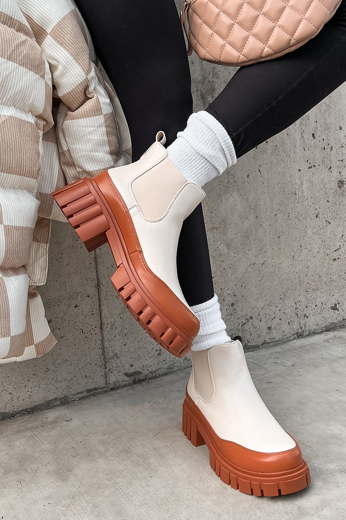 Doorbuster Going My Way Lug Sole Chelsea Ankle Booties (Nude)