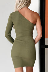 I'm Stuck On You Asymmetric Bodycon Mini Dress (Olive)