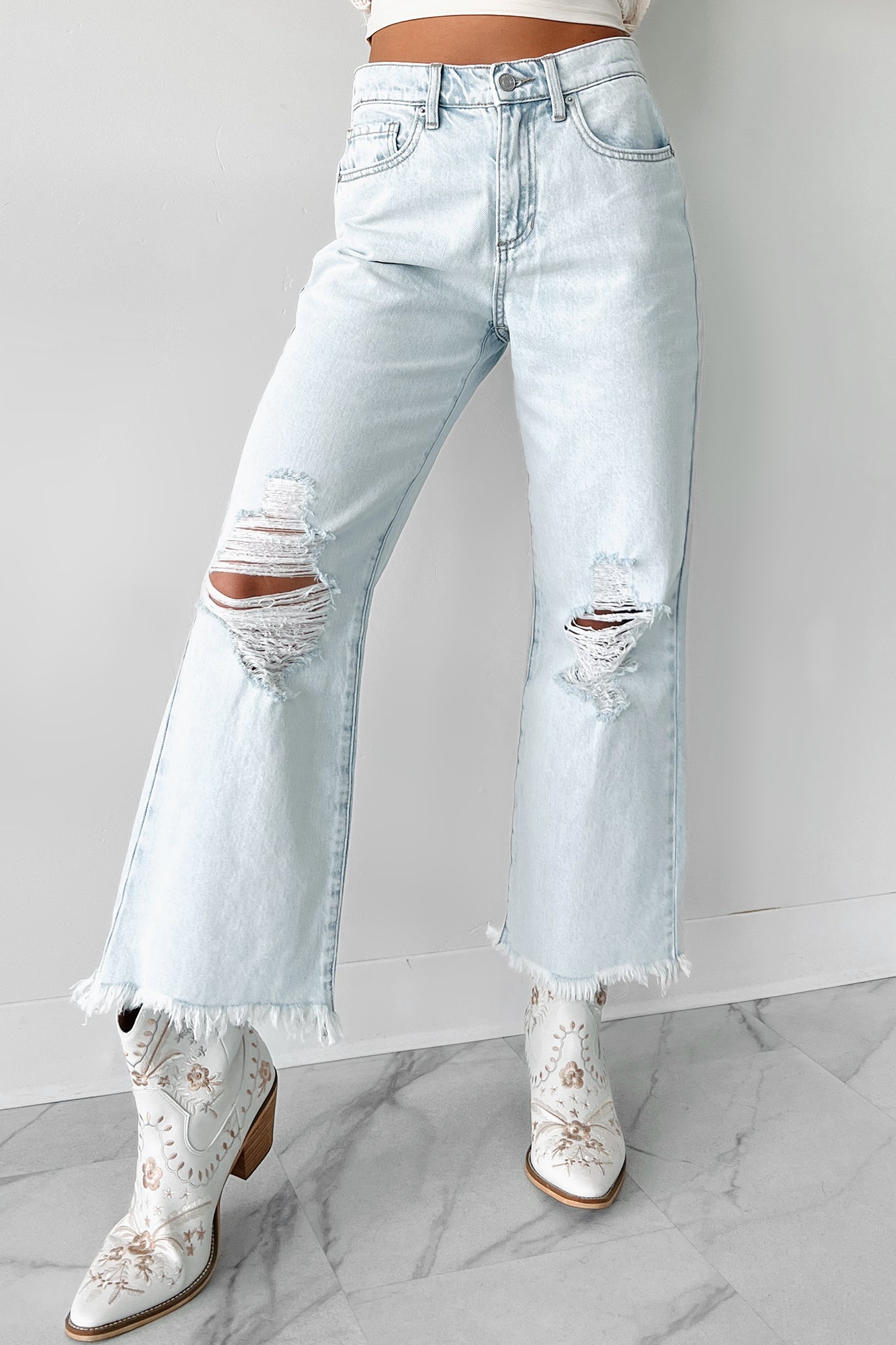 DOORBUSTER Anthony High Rise Distressed Sneak Peek Crop Jeans (Light Acid)