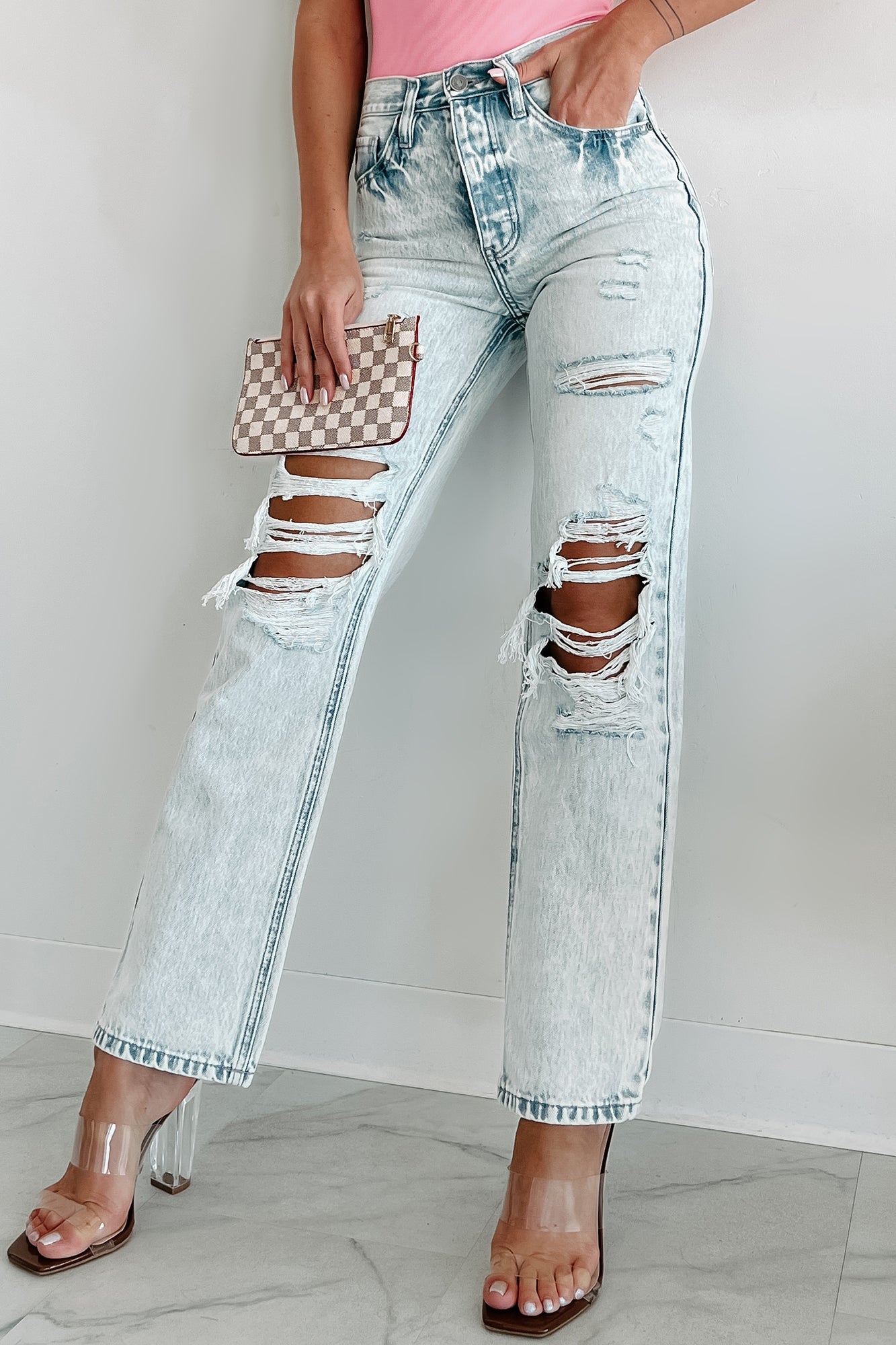 Bennett High Rise Distressed 90's Boyfriend Kancan Jeans (Light Acid)