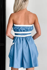Making Life Great Strapless Mini Dress (Blue/White)