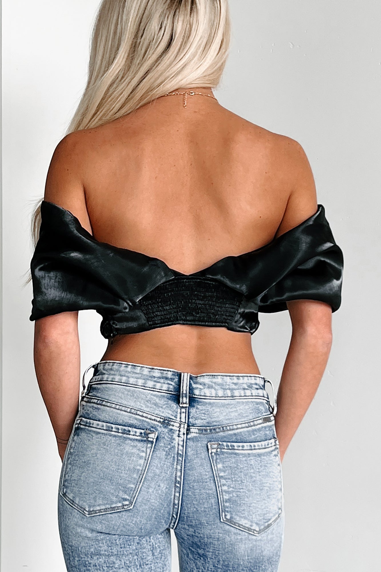 DOORBUSTER Cultivating My Image Off The Shoulder Crop Top (Black)