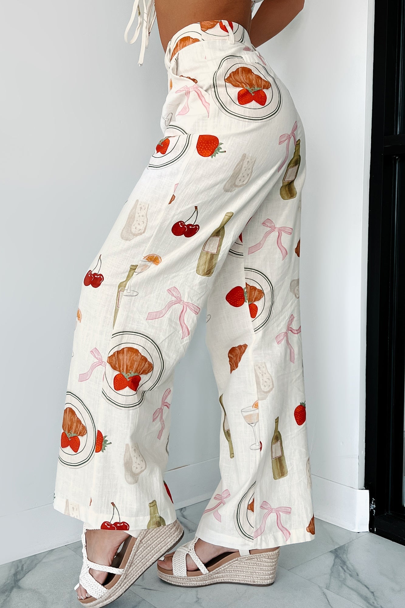 Back In Paris Printed Wide Leg Pants (Ivory)
