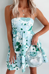 Somewhere Sunny Tiered Floral Denim Dress (Green Multi)