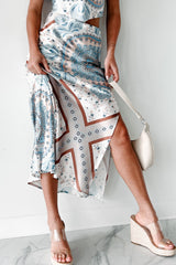 Instantly Adored Printed Satin Maxi Skirt (Sand Multi)