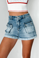 Kade Denim Cargo Shorts (Washed Denim)
