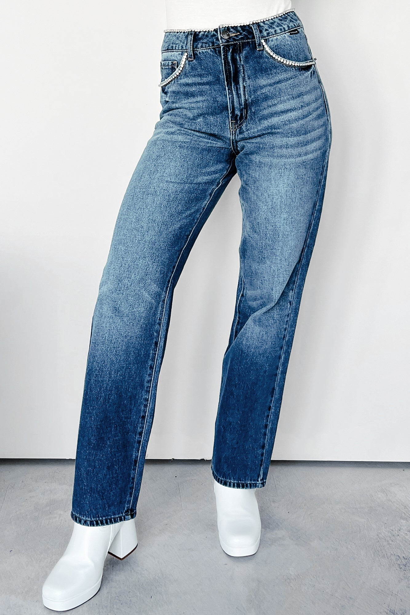 Danson Rhinestone Embellished Cello Dad Jeans (Dark)