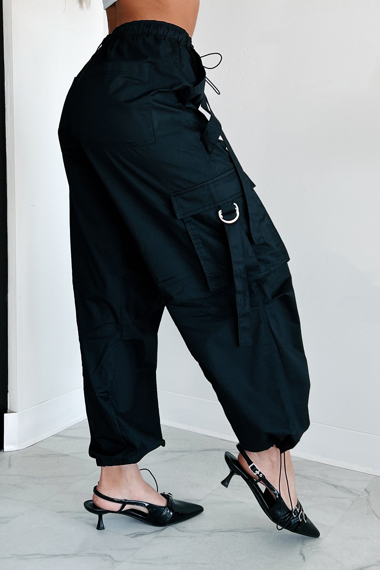Mansel Wide Leg Cargo Pants (Black)
