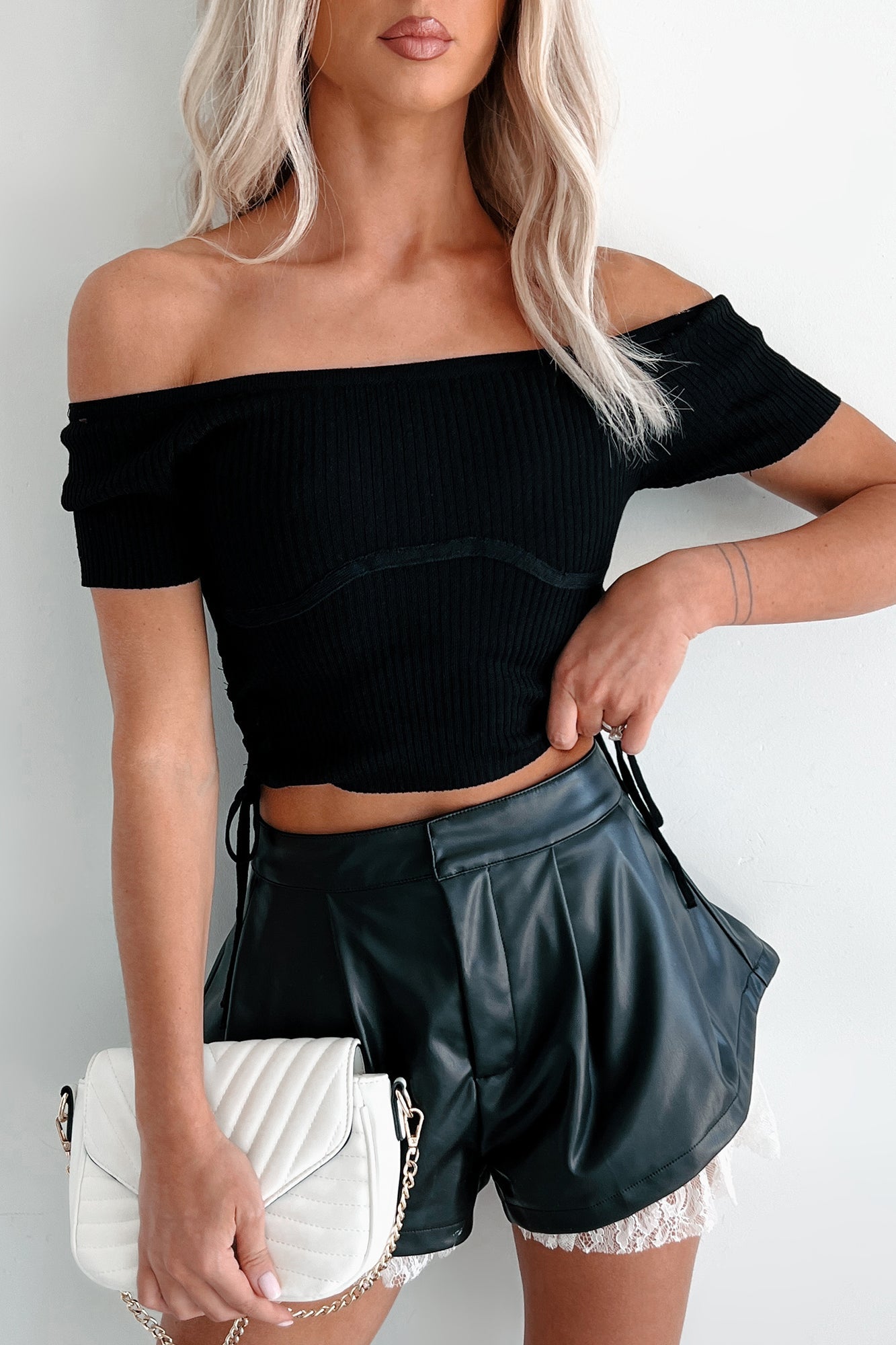DOORBUSTER Blissful Moments Side Tie Short Sleeve Sweater Top (Black)