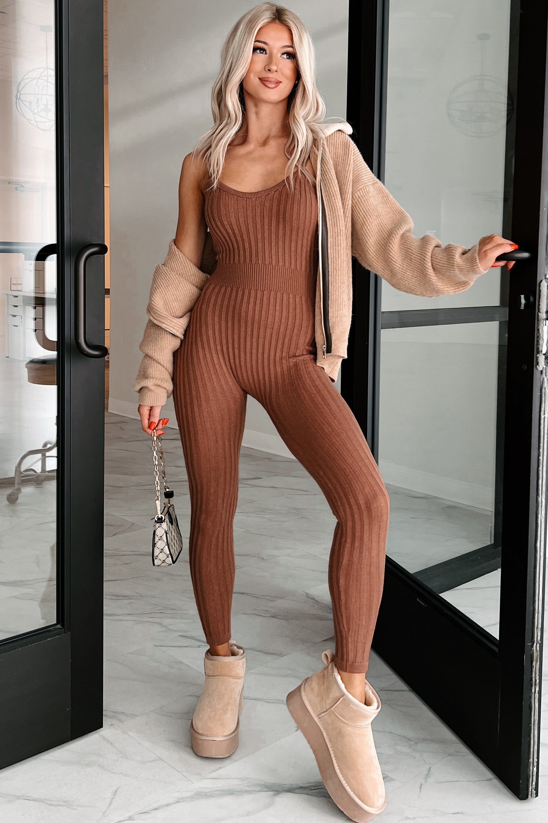 Better By The Minute Sweater Knit Catsuit (Mocha)