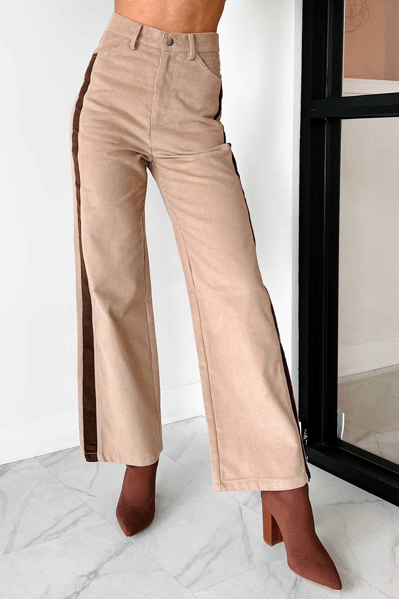 Pablo Side Stripe Corduroy Pants (Taupe)