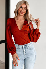 DOORBUSTER Serene Energy V-Neck Bodysuit (Burgundy)