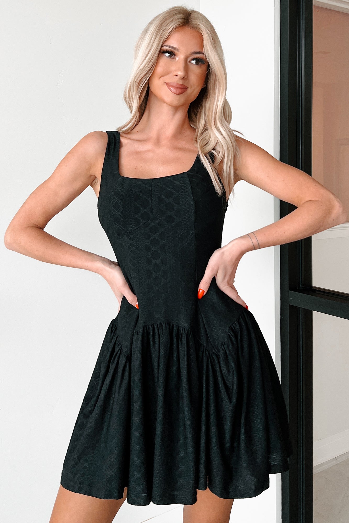 Cutie On The Loose Textured Mini Dress (Black)