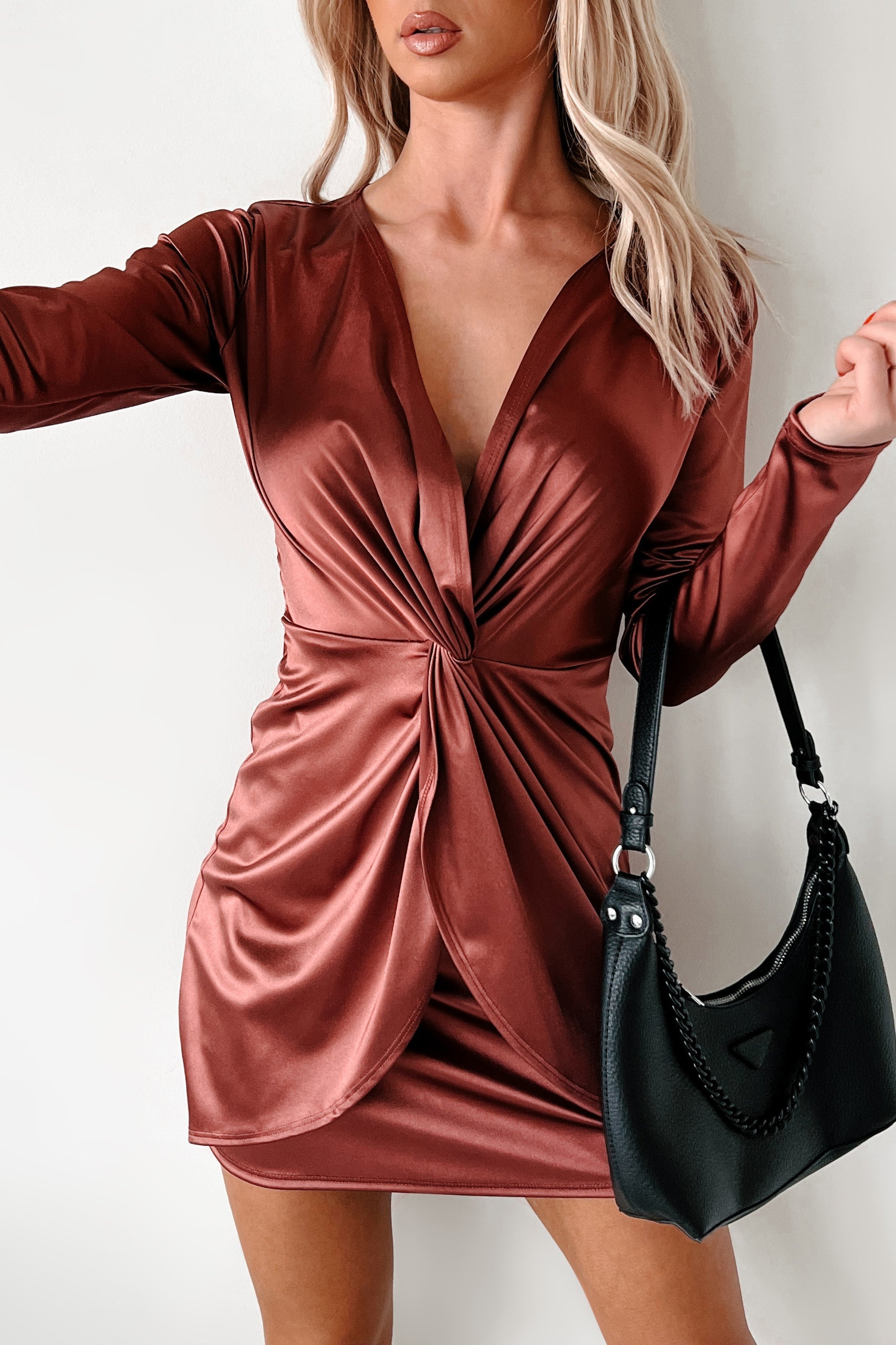 Complete Devotion Twist Knot Mini Dress (Marsala)
