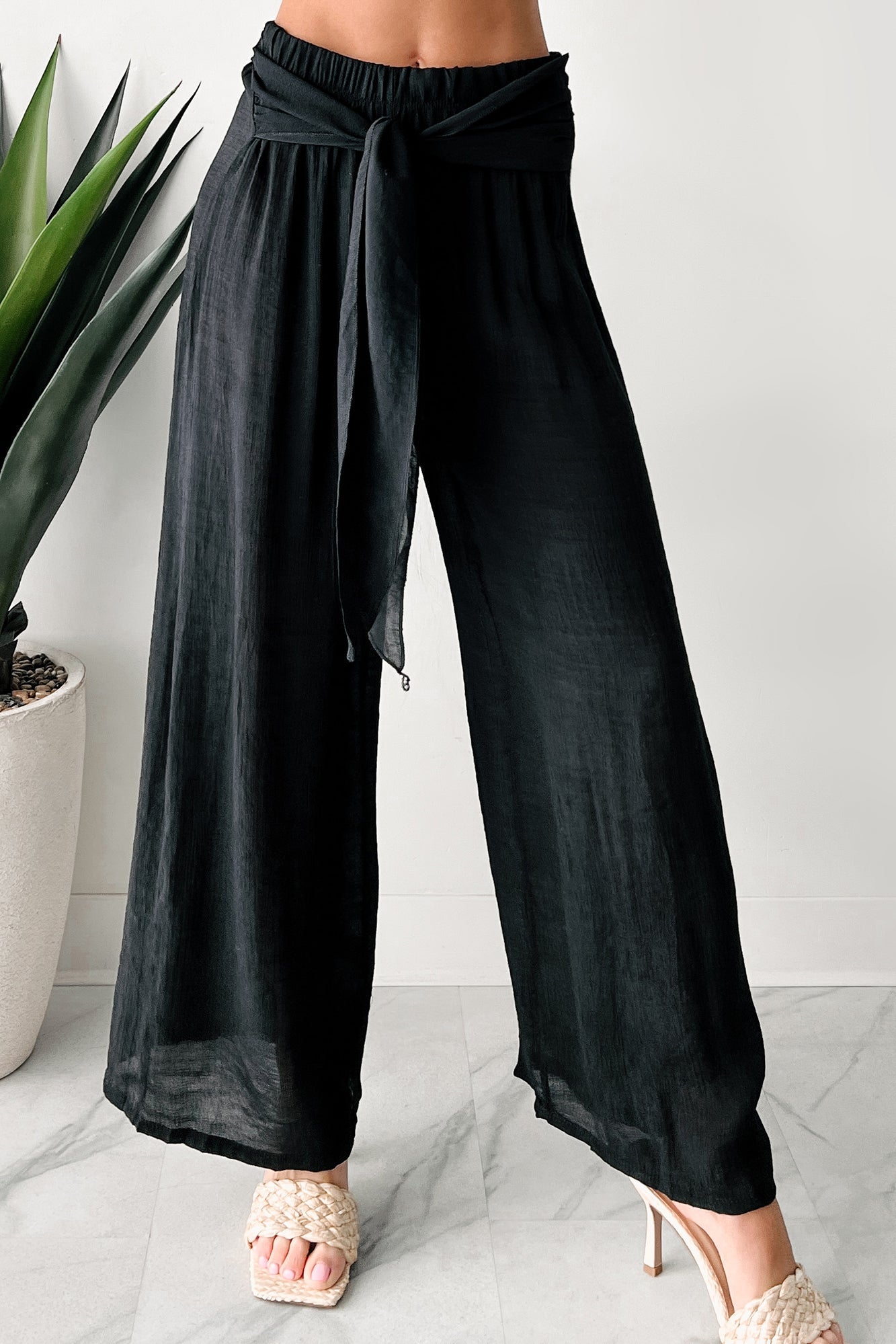 In Full Swing Wide Leg Linen Pants (Black)