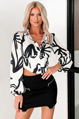 Starry Eyed Glam Abstract Print Blouse (Black/White)