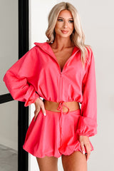 Relax, Recharge, Repeat Two-Piece Puff Skirt Set (Coral)