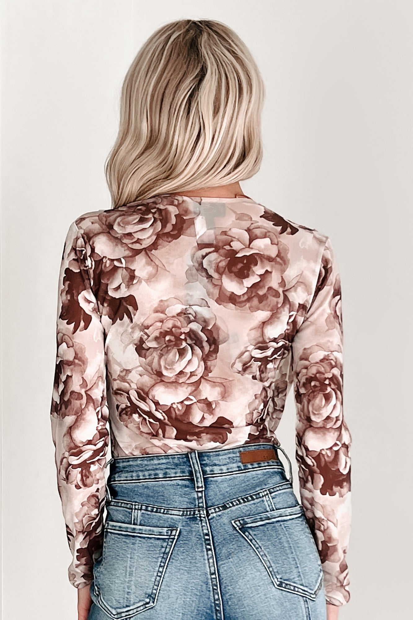 Red Carpet Ready Floral V Neck Bodysuit (Latte)