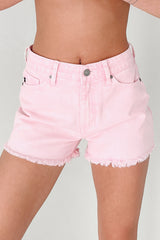 Cheyenne High Rise Frayed Kancan Denim Shorts (Pink)