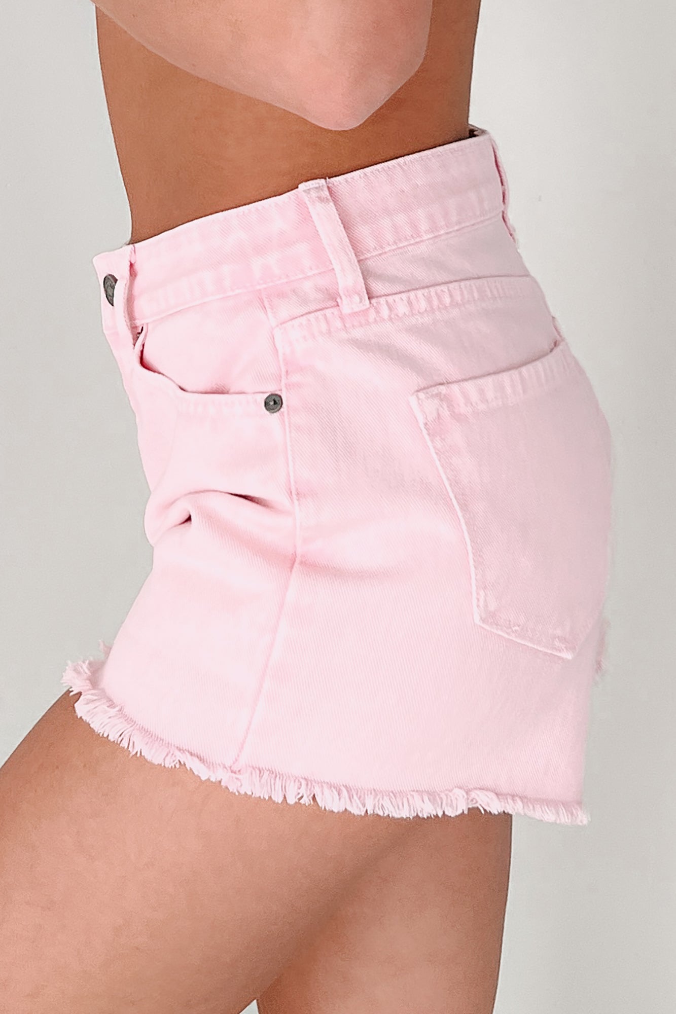 Cheyenne High Rise Frayed Kancan Denim Shorts (Pink)