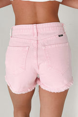 Cheyenne High Rise Frayed Kancan Denim Shorts (Pink)