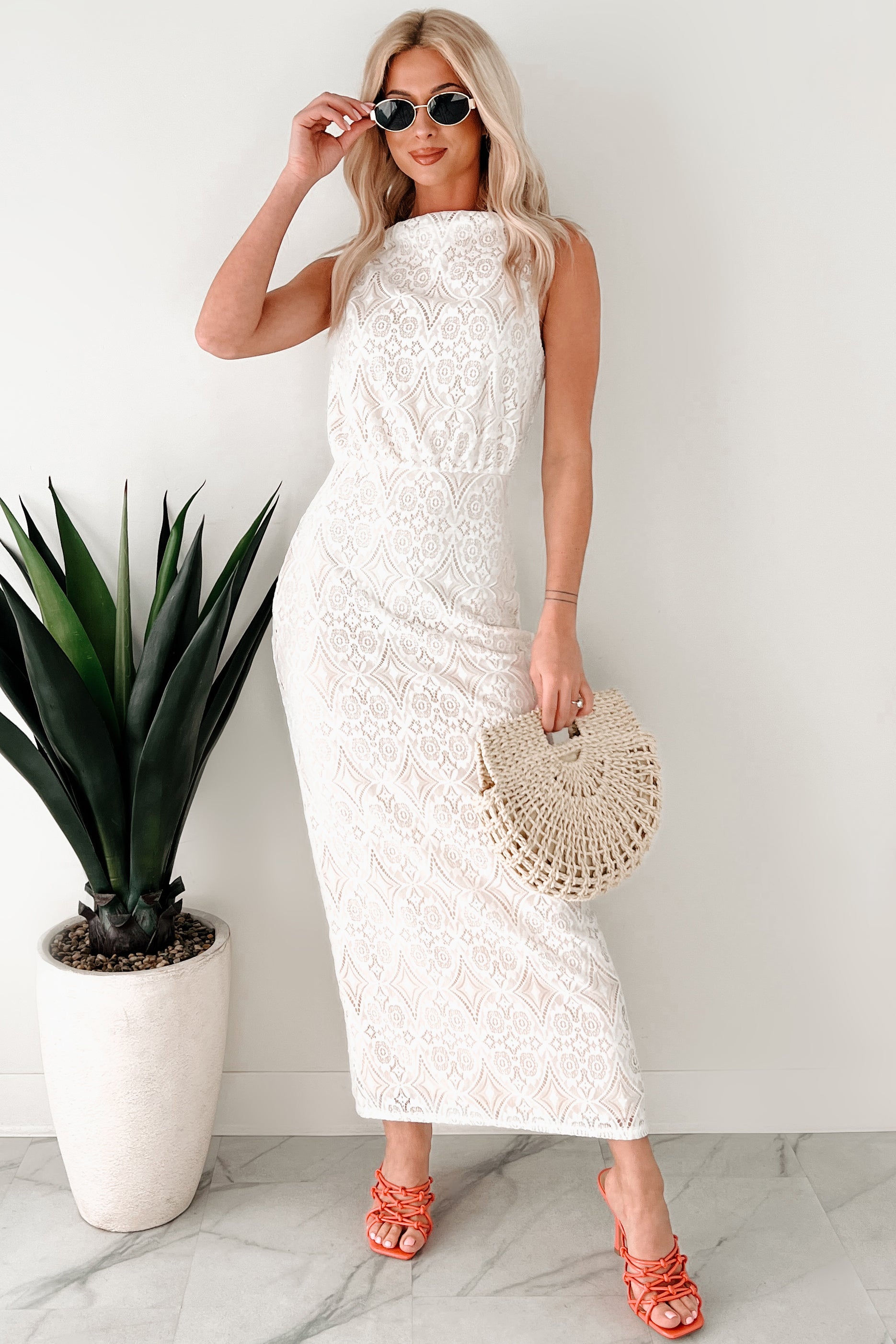 Lace Me Up In Love Lace Maxi Dress (White)