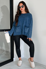 Humor Me Pocketed Sweater Top (Midnight Blue)