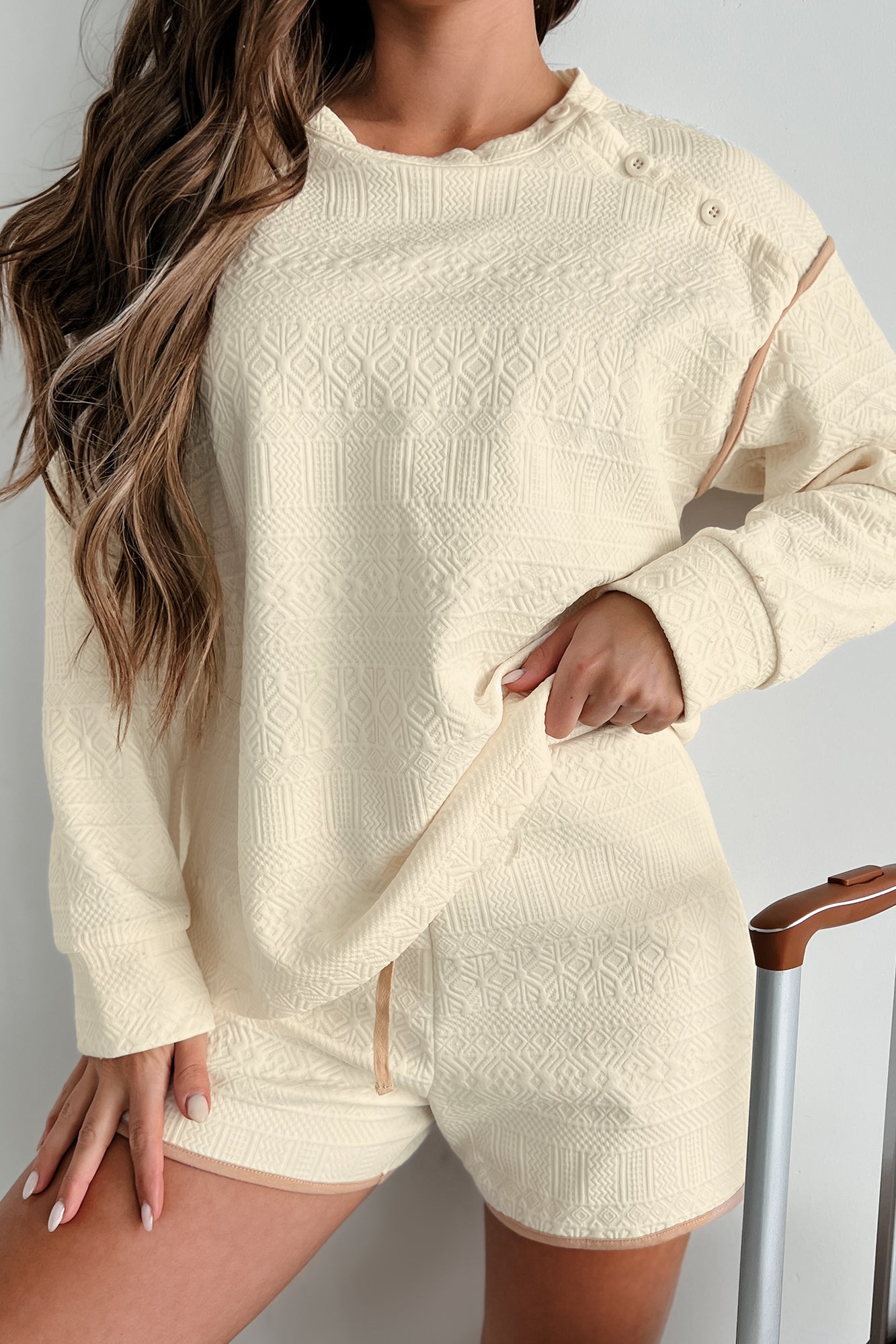 Early Calls Geometric Knit Lounge Set (Ivory)