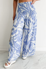 Iconic Option Printed Smocked Wide Leg Pants (Blue)