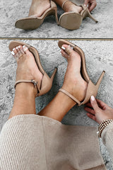 Never Underestimated Ankle Strap Heels (Clear/Sand)