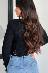 Not Trying To Impress Distressed Buttoned Top (Black)
