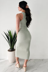 Sew Up The Deal Ribbed Tank Top & Midi Skirt Set (Desert Sage)