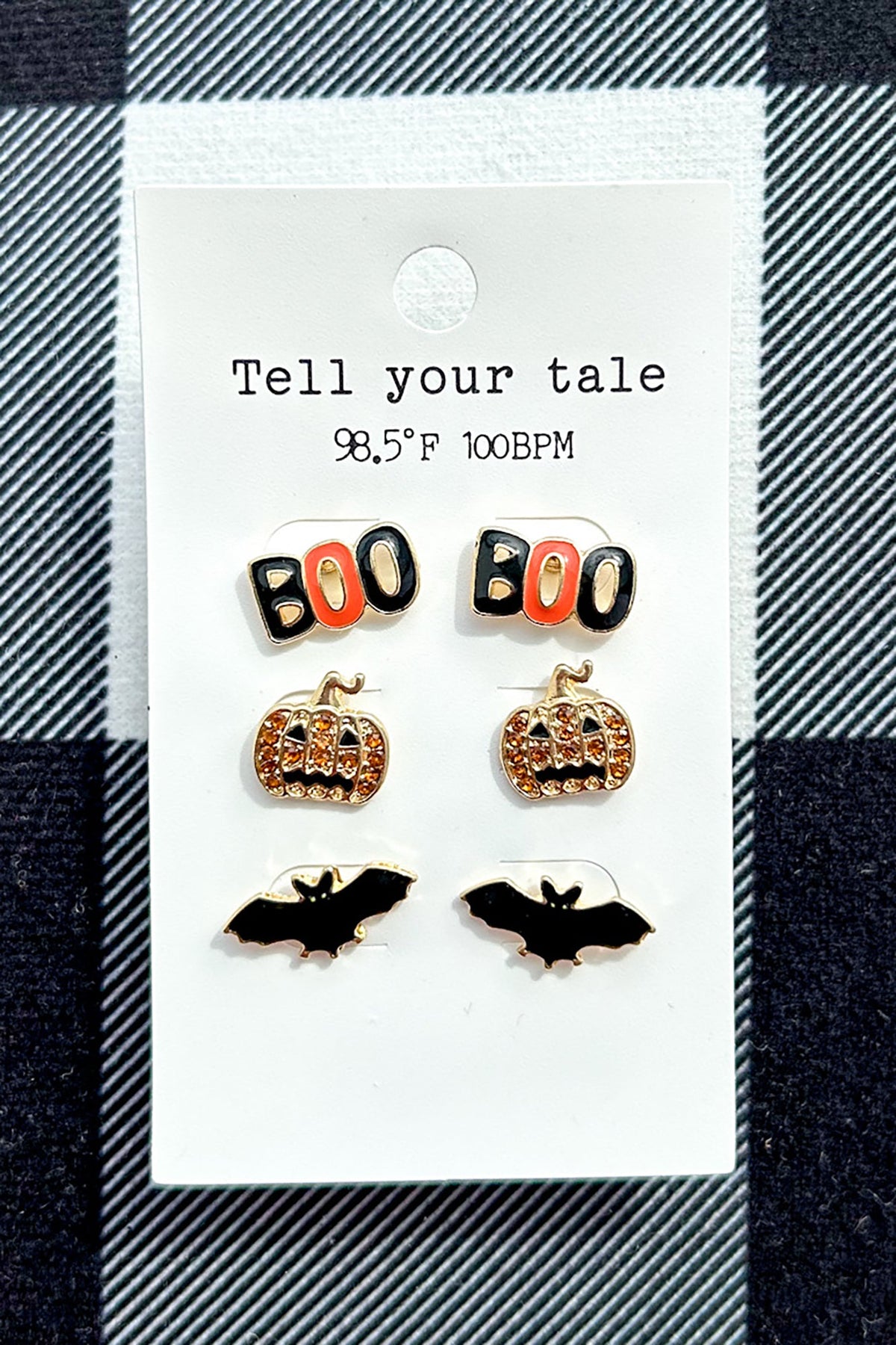 No Tricks, Just Treats Halloween Theme Earring 3-Pack (Gold)