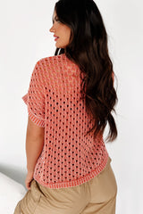 Casual Confessions Open Knit Short Sleeve Sweater (Brick)
