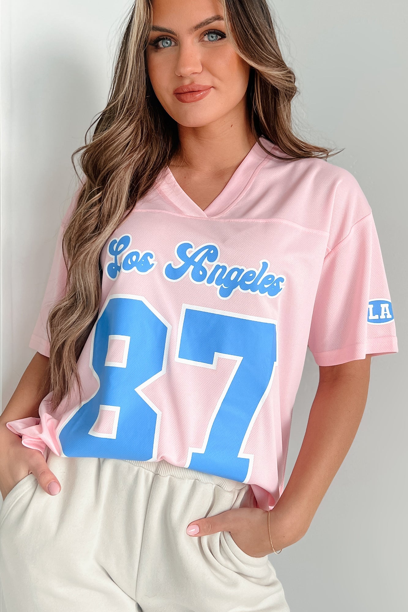 Fashionably Sporty Jersey Top (Baby Pink)