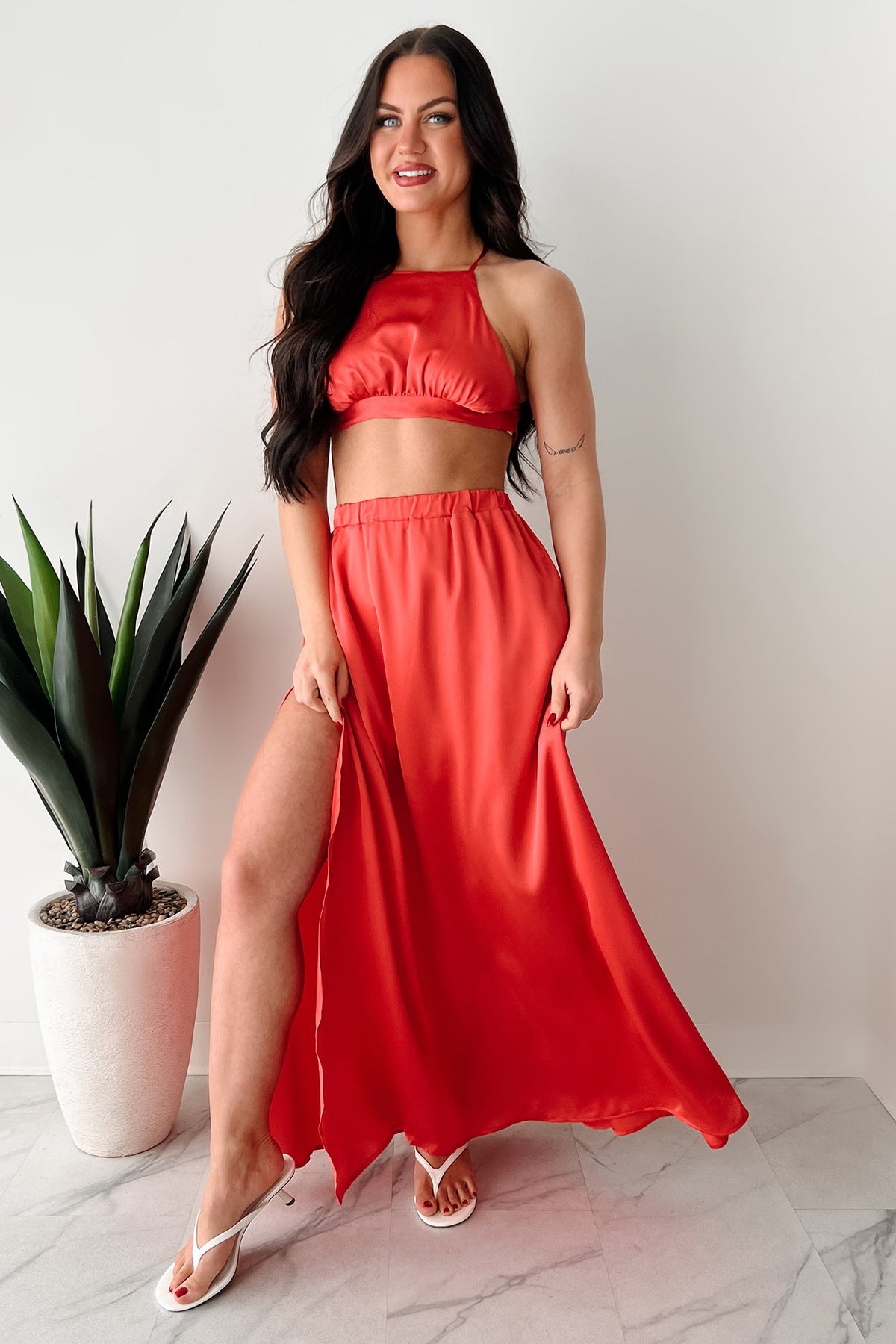 Sending Signals Halter Two Piece Maxi Set (Red Orange)