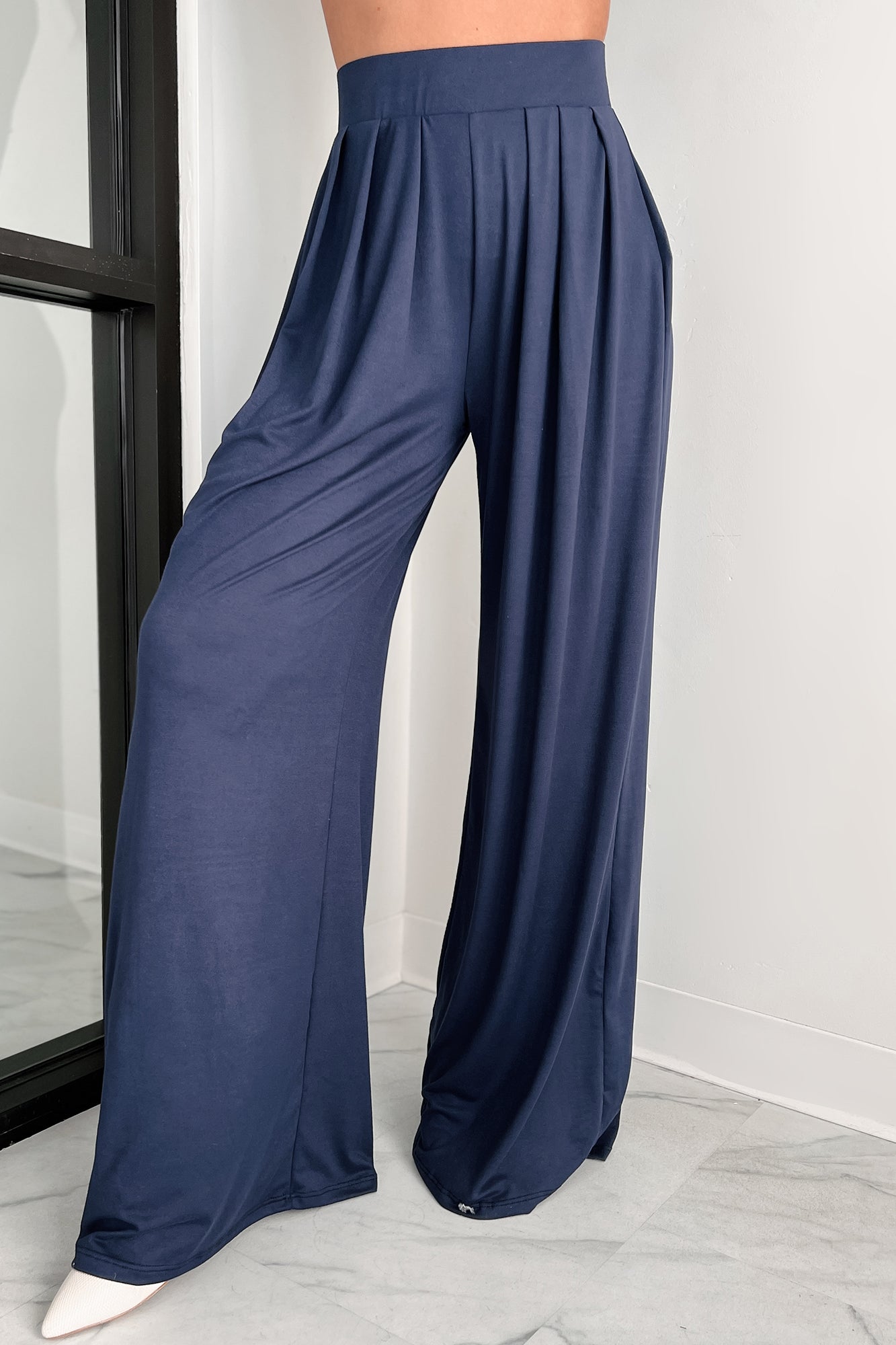 Faded Dreams Long Sleeve Crop Top & Pant Set (Navy)