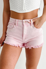 Bubblegum Bliss Washed Saige Denim Shorts (Pink)