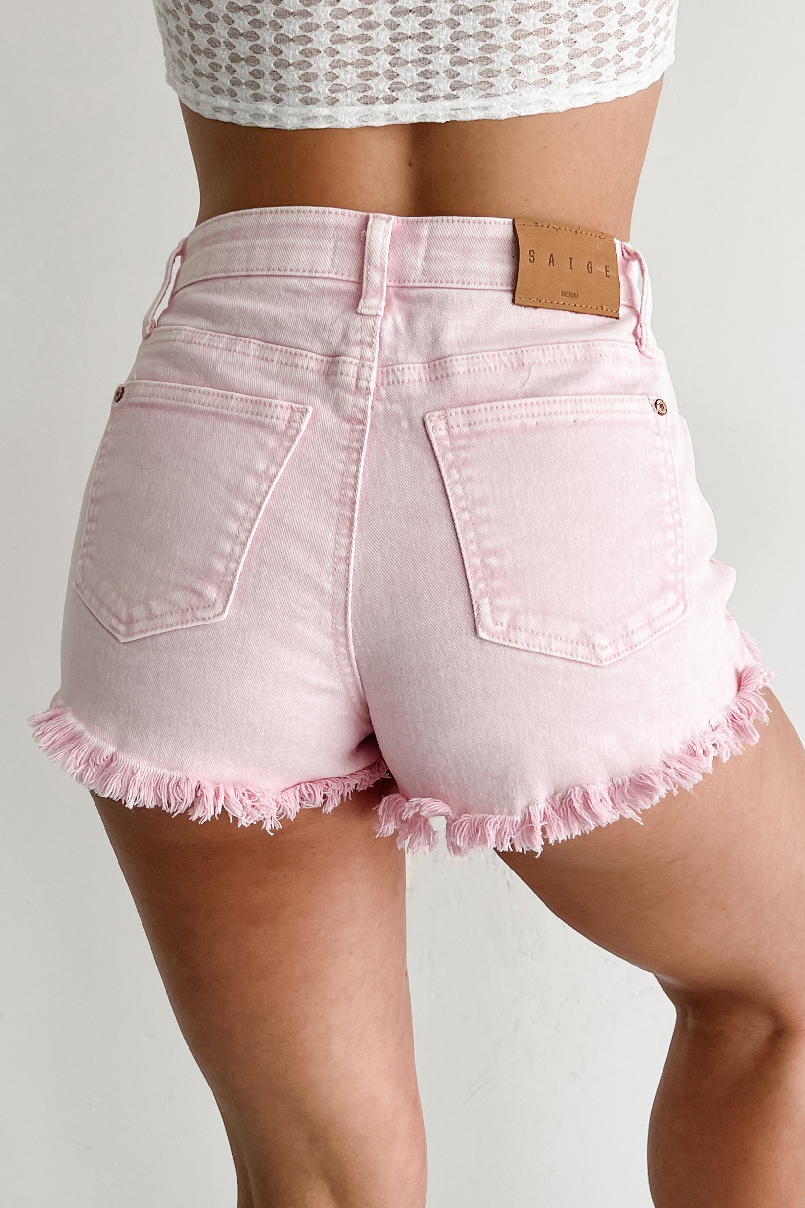 Bubblegum Bliss Washed Saige Denim Shorts (Pink)
