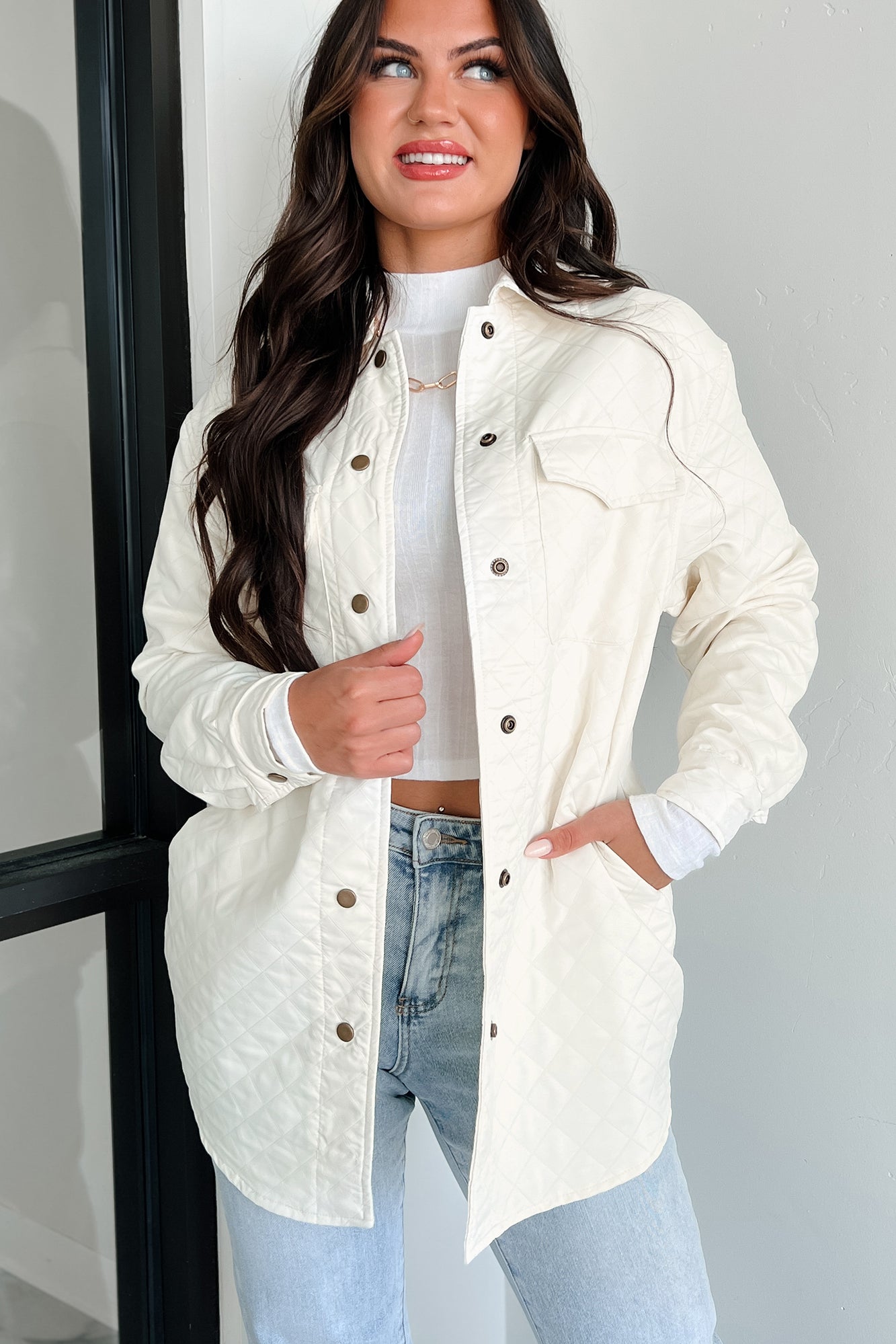 Elevated Composure Quilted Long Shacket (Cream)