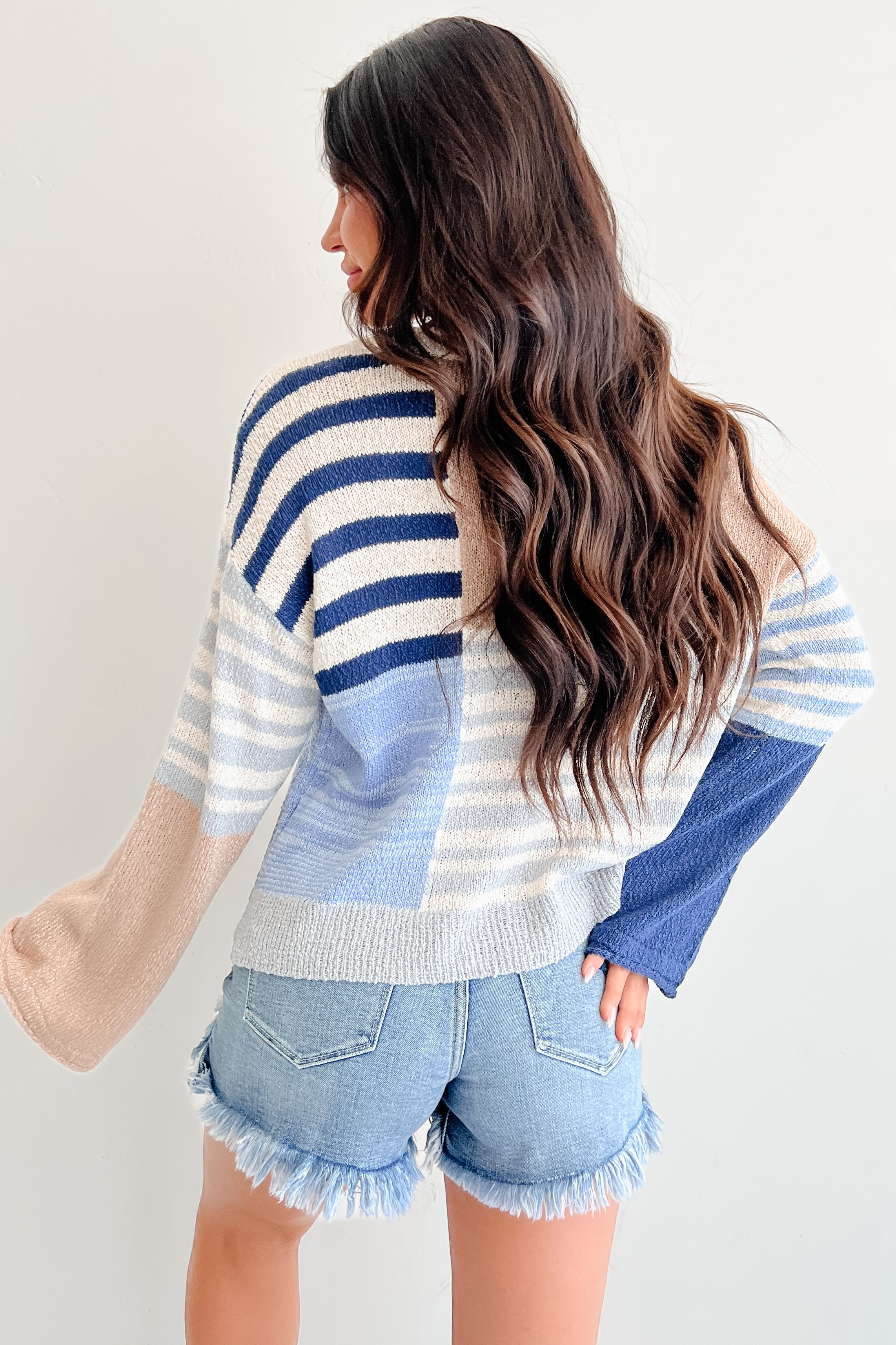 Homebody Era Colorblock Sweater Top (Blue)