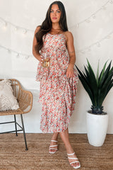 Feels Like Love Tiered Floral Midi Dress (Cream Multi)