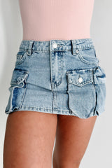 No Pep Talk Needed Denim Cargo Mini Skirt (Light Denim)