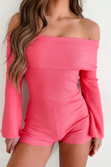 Warm Reception Ribbed Off The Shoulder Romper (Fuchsia)