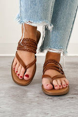 Confidence Overload Braided Thong Sandals (Brown)
