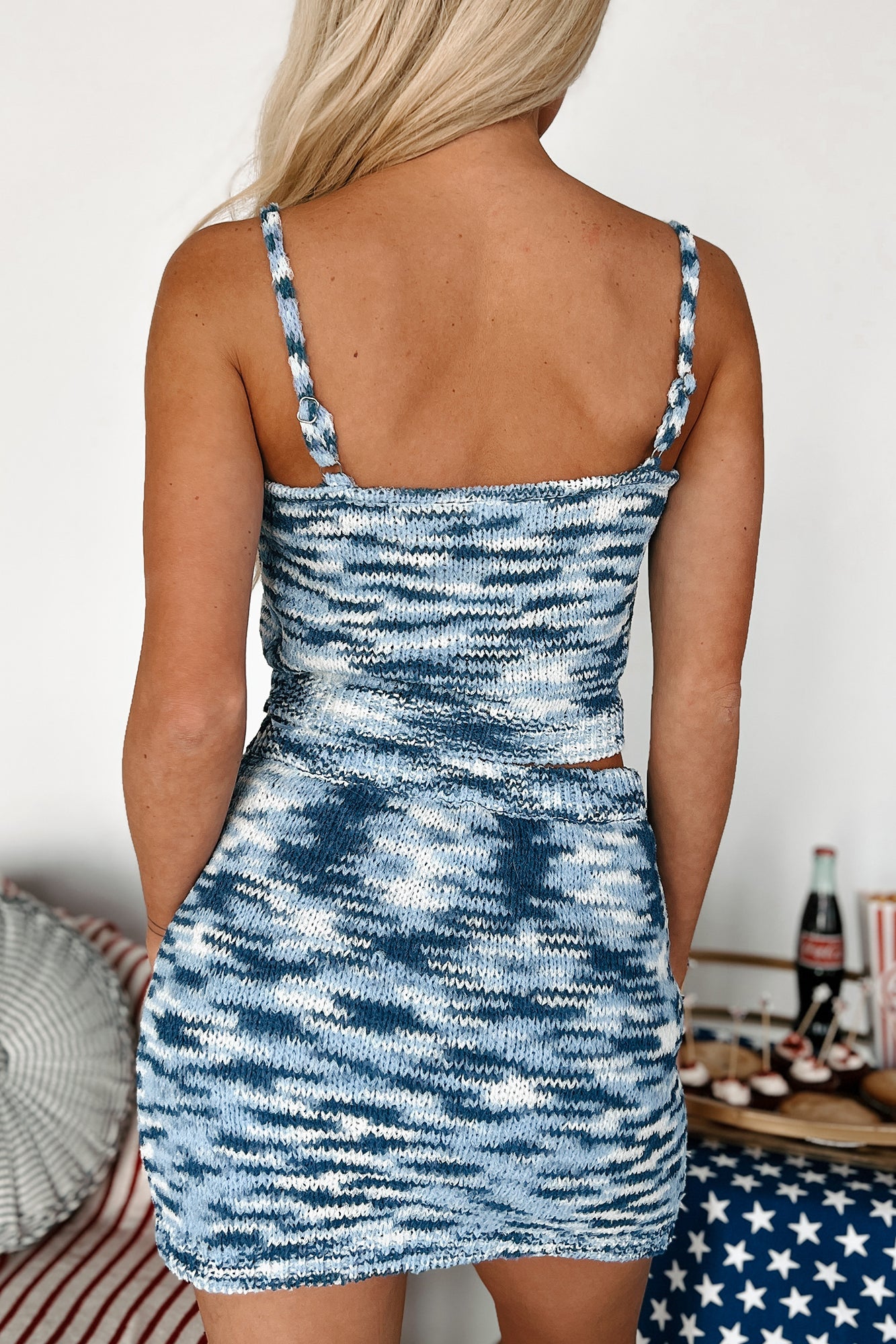 At The Harbor Sweater Knit Crop Top & Skirt Set (Blue)