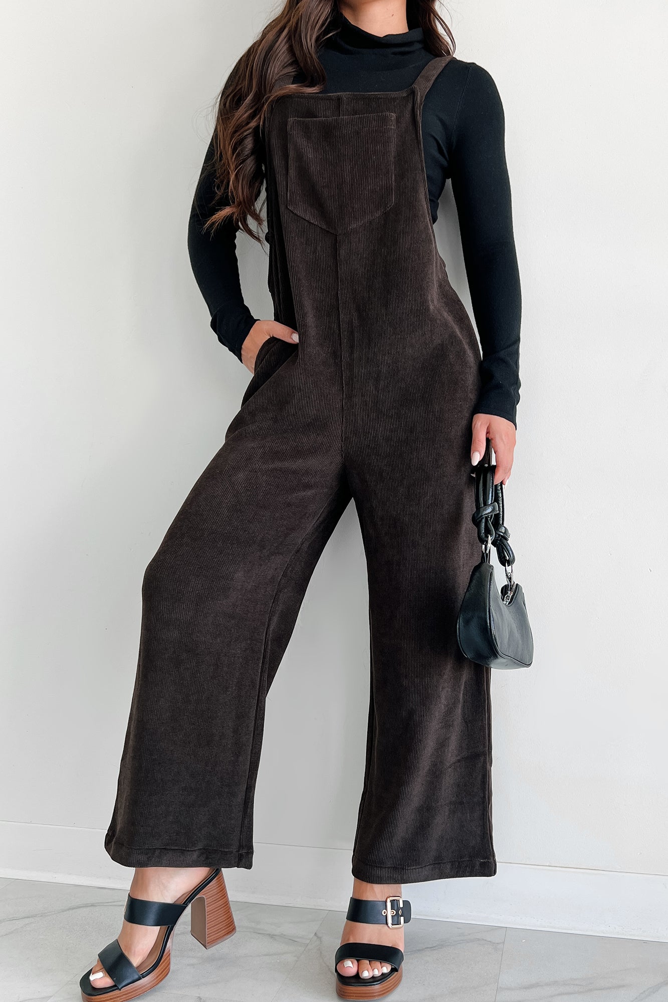 Playful Impression Soft Corduroy Overall Jumpsuit (Dark Brown)