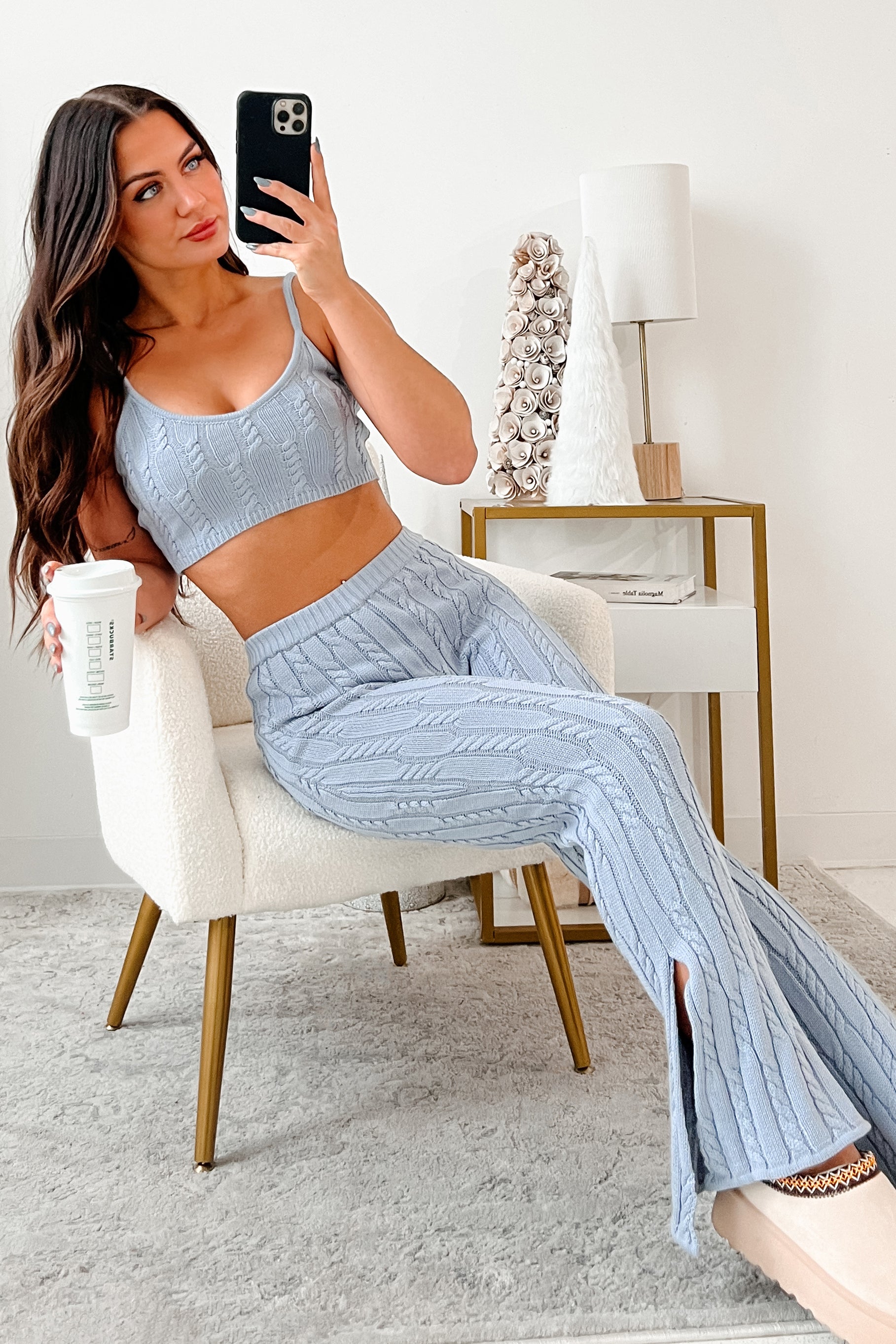 DOORBUSTER Staying Unbothered Cable Knit Crop Top (Light Blue)