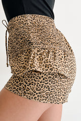 Partying Hard Smocked Leopard Shorts (Taupe/Black)